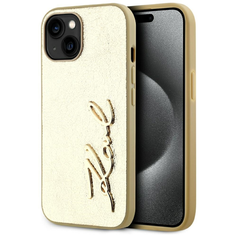 Husa Karl Lagerfeld Wrinkled Metal Signature iPhone 15 - Auriu