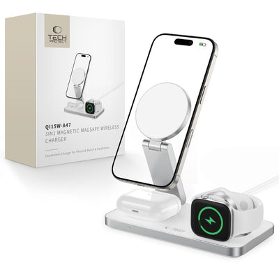 Cablu Tech-protect Qi15w-a47 Magsafe 3in1 Inductive Incarcator + Usb-c - Alb