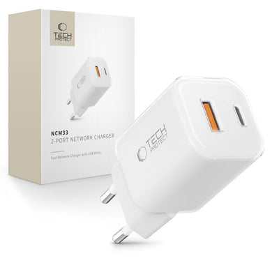 Incarcator priza Tech-protect Ncm33w 2-port Pd33w/Qc3.0 - Alb