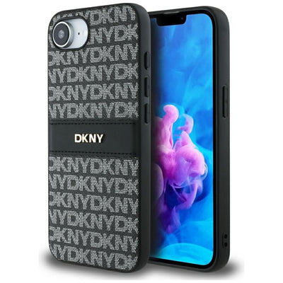 Husa Dkny Repeat Texture Pattern cu Tonal Stripe pentru iPhone 16e - Negru