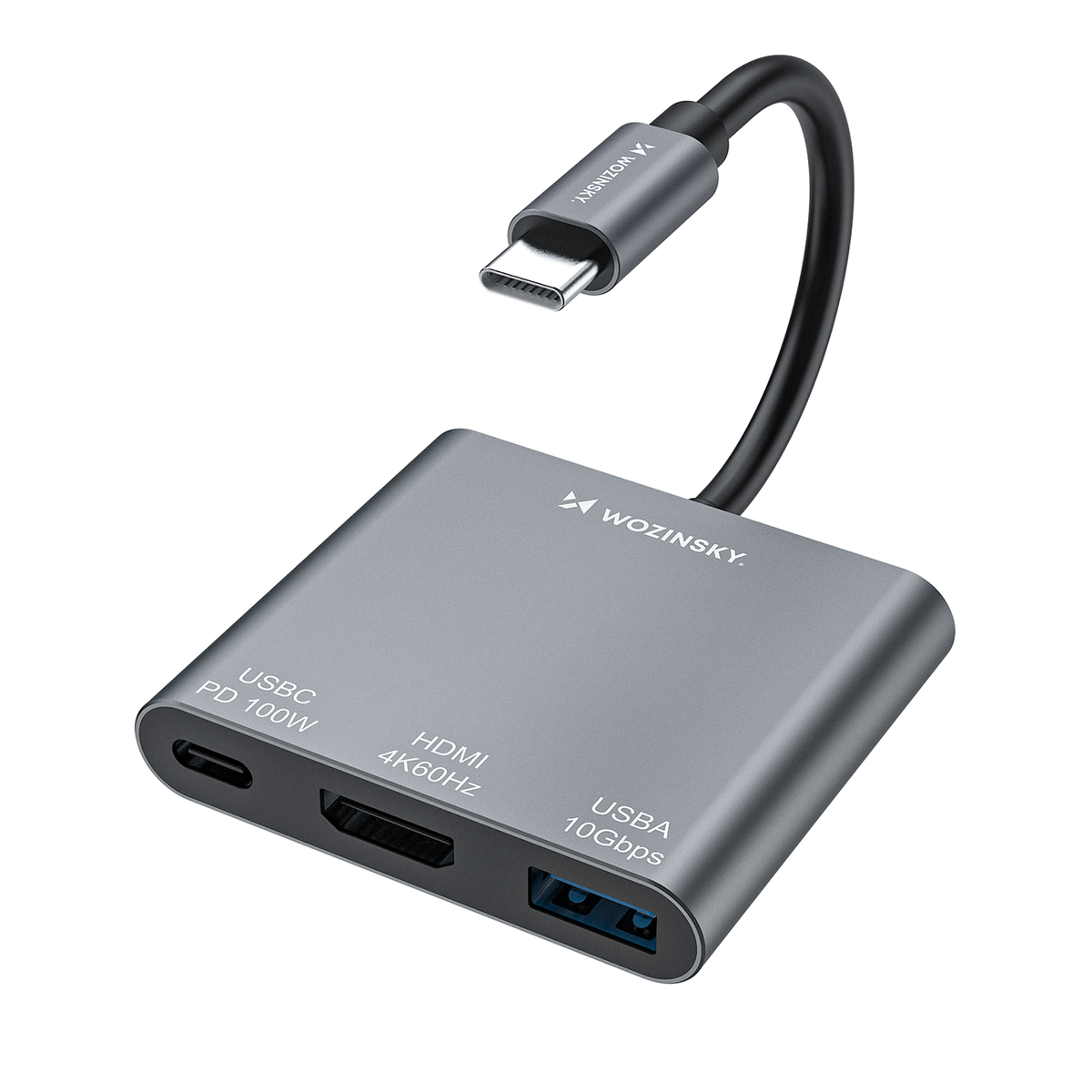 Cablu Hub Wozinsky Whch-01 Usb-c PD 100W Hdmi 4K@30Hz Usb-a 10Gbps - Gri