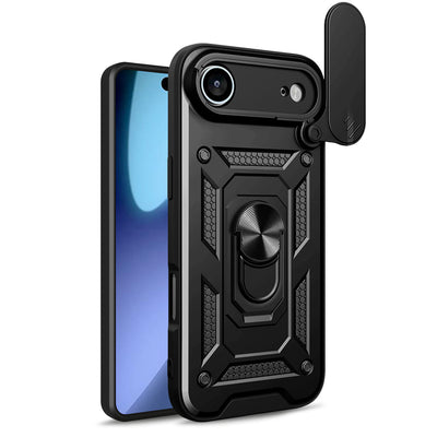 Husa Hybrid Armor Camshield iPhone 17 Air cu Stand And Camera Cover - Negru