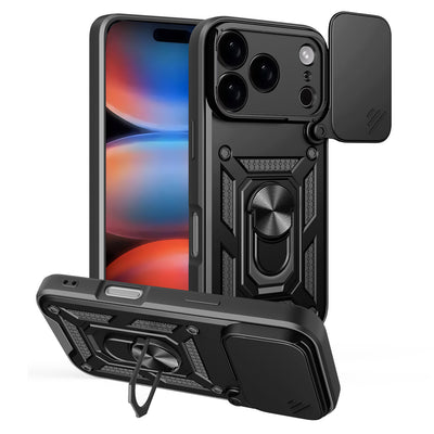 Husa Hybrid Armor Camshield iPhone 17 Pro cu Stand And Camera Cover - Negru