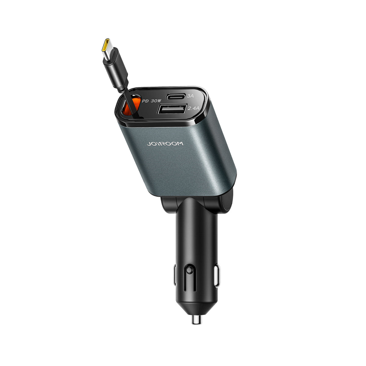 Cablu Joyroom 3-in-1 Incarcator auto cu Built-in Retractable - Gri inchis
