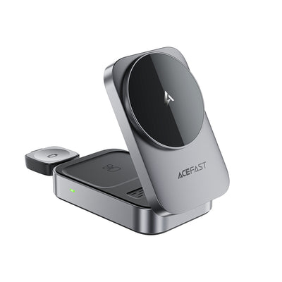 Incarcator priza Acefast E22 3-in-1 Wireless Inductive Charging Station, Magsafe Compatible - Gri