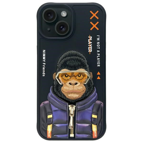 Husa Nimmy Cool&Cute 2.0 Monkey pentru iPhone 15 - Negru