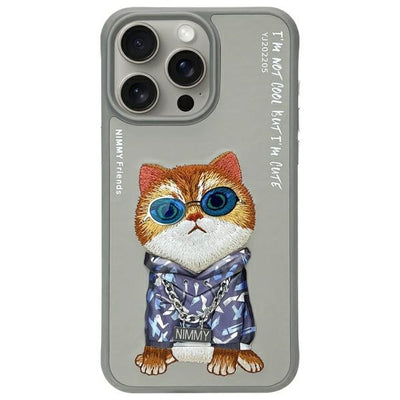 Husa Nimmy Glasses Cool Cat pentru iPhone 15 Pro Max - Gri
