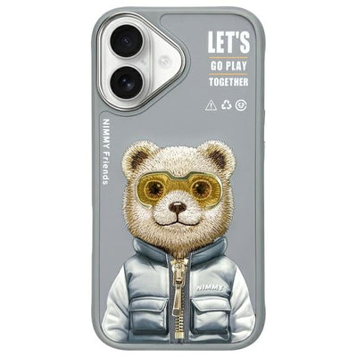 Husa Nimmy Cool&Cute 2.0 Bear pentru iPhone 16 - Gri