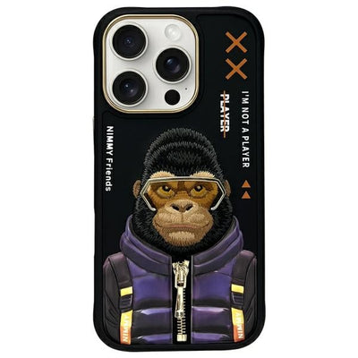Husa Nimmy Cool&Cute 2.0 Monkey pentru iPhone 16 Pro - Negru
