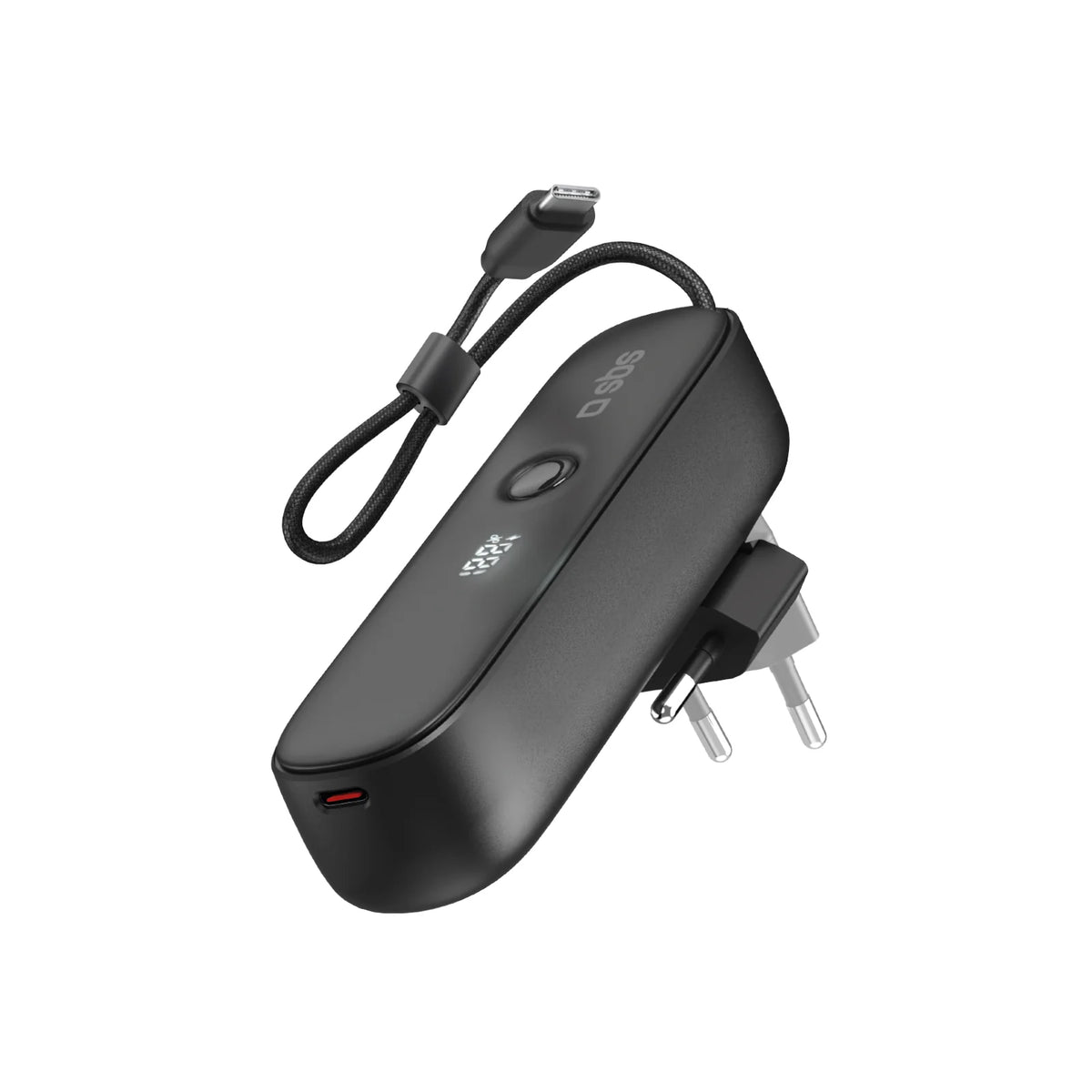 Cablu SBS Hybrid PD 20W 5000mAh Acumulator extern cu Built-in And Foldable Plug - Negru