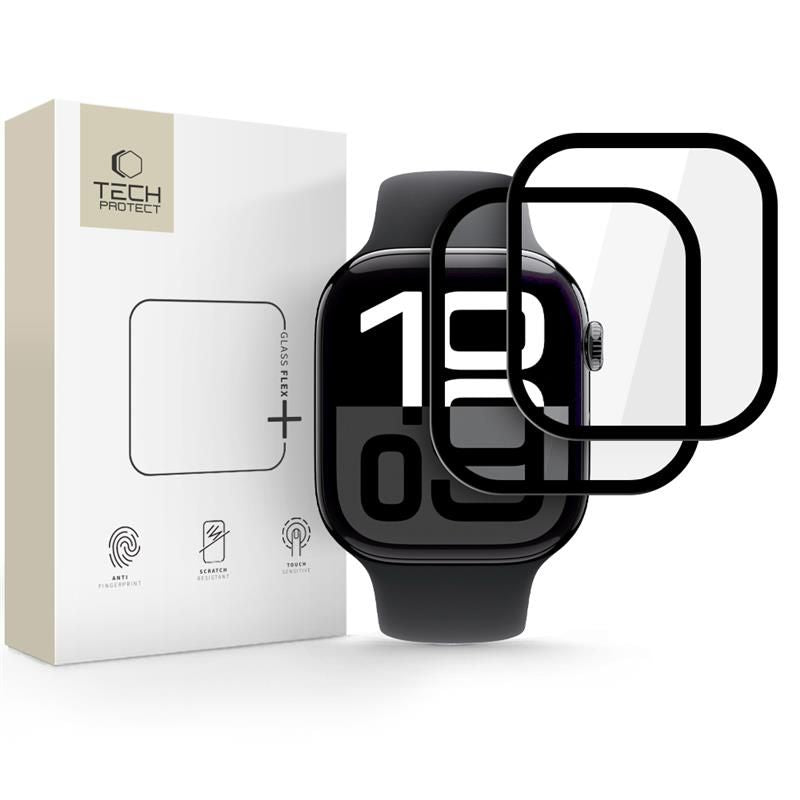 Curea Tech-protect sticla Flex+ hibrida 2-pack pentru Apple Watch 10 46mm - Negru