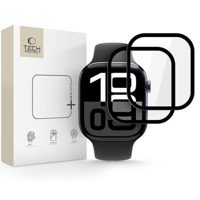 Curea Tech-protect sticla Flex+ hibrida 2-pack pentru Apple Watch 10 46mm - Negru