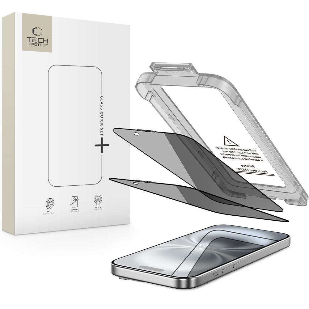 Folie Tech-protect Quick Set Spy+ Privacy Glass 2-pack pentru iPhone 15 / 16