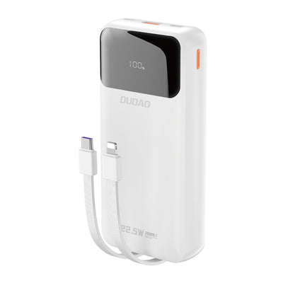 Cablu Dudao K15pro Acumulator extern 20000mAh 22.5W PD Usb-c / Usb-a / Built-in Lightning And Usb-c - Alb