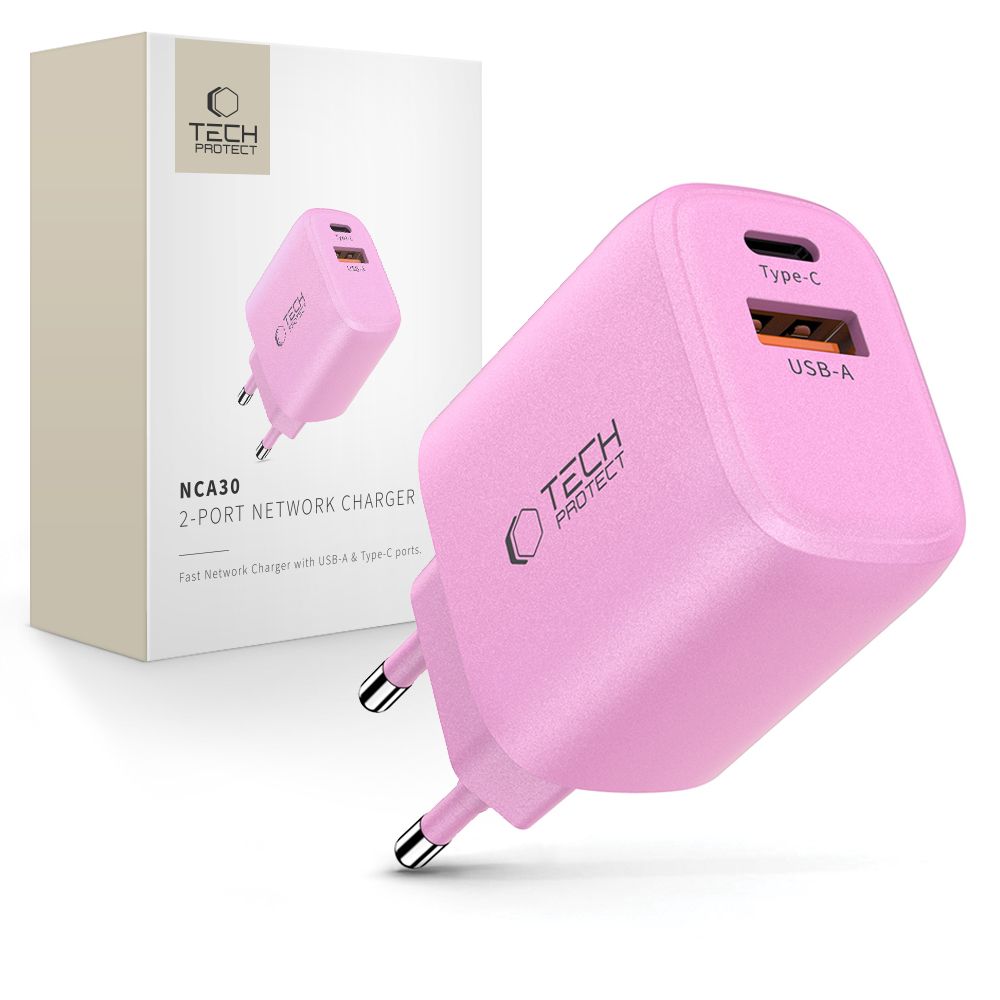 Incarcator priza Tech-protect Nca30 PD 30W Qc3.0 Usb-a / Usb-c - Roz