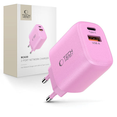 Incarcator priza Tech-protect Nca30 PD 30W Qc3.0 Usb-a / Usb-c - Roz