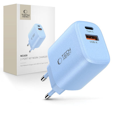 Incarcator priza Tech-protect Nca30 PD 30W Qc3.0 Usb-a / Usb-c - Albastru