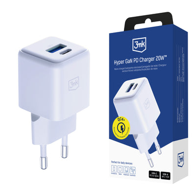 Incarcator 3mk Hyper Gan 20W QC4+ PD PPS Usb-c Usb-a priza - Alb