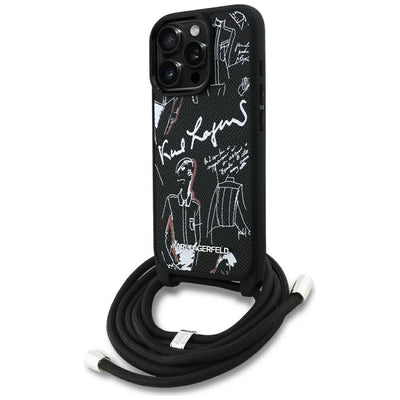 Husa Karl Lagerfeld Crossbody Grained Pattern & Logo pentru iPhone 16 Pro - Negru