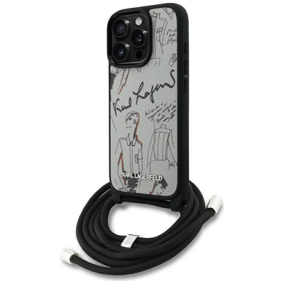 Husa Karl Lagerfeld Crossbody Grained Pattern & Logo pentru iPhone 16 Pro - Gri