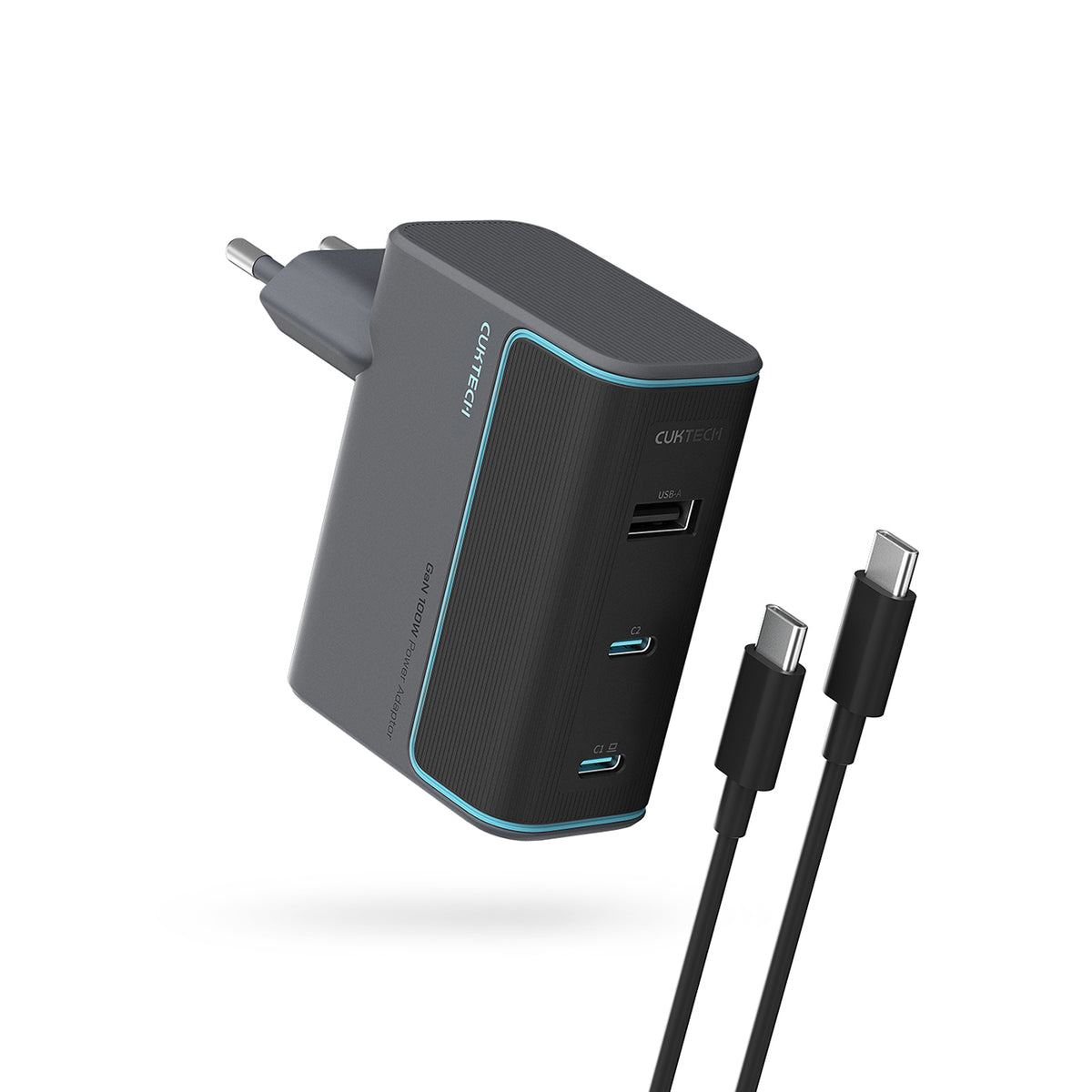 Cablu Cuktech Gan 100W Incarcator priza 2 X Usb-c 1 X Usb-a cu Usb-c - Gri