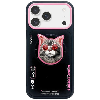 Husa Nimmy Glasses Cool Cat Magsafe pentru iPhone 17 Pro - Negru And Roz