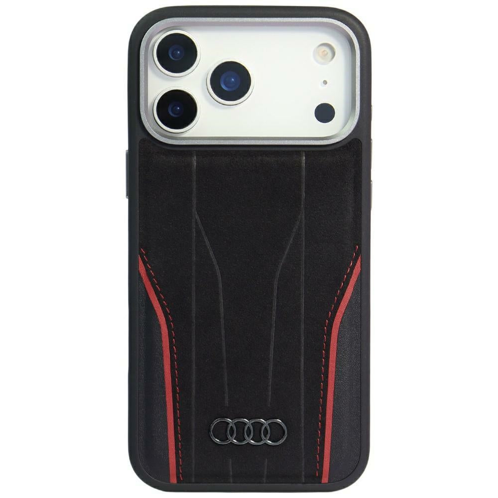 Husa Audi R8 Genuine Leather Magsafe pentru iPhone 17 Pro - Negru And Rosu
