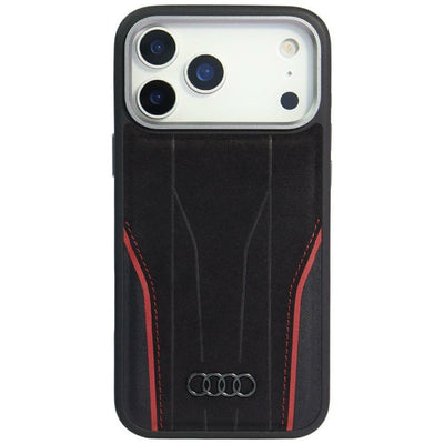Husa Audi R8 Genuine Leather Magsafe pentru iPhone 17 Pro - Negru And Rosu