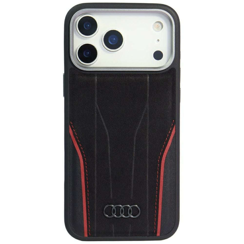 Husa Audi R8 Genuine Leather Magsafe pentru iPhone 17 Pro Max - Negru And Rosu