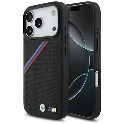 Husa BMW M Tricolor Metal Logo Magsafe pentru iPhone 17 Pro - Negru
