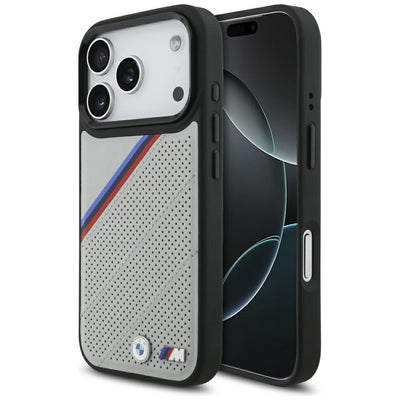 Husa BMW M Tricolor Metal Logo Magsafe pentru iPhone 17 Pro - Gri