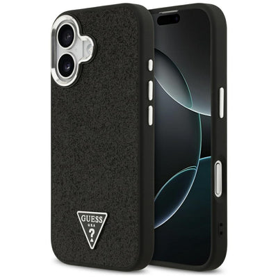 Husa Guess Glitter Triangle Logo Magsafe pentru iPhone 17 - Negru
