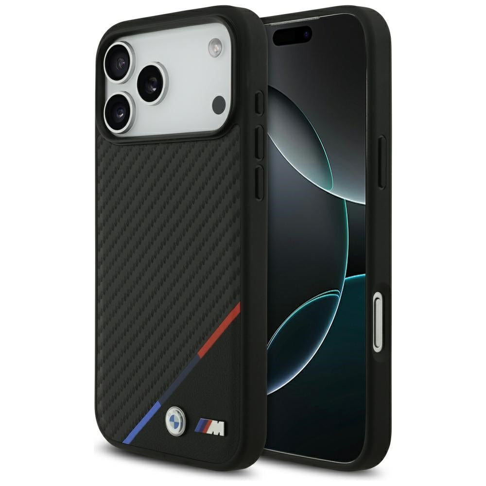 Husa BMW M Carbon Tricolor Line Magsafe pentru iPhone 17 Pro Max - Negru