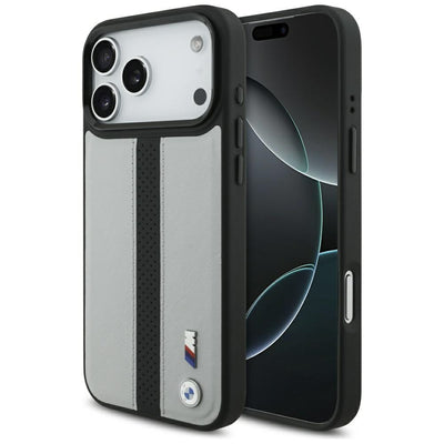 Husa BMW M Perforated Stripe Logo Magsafe pentru iPhone 17 Pro Max - Gri