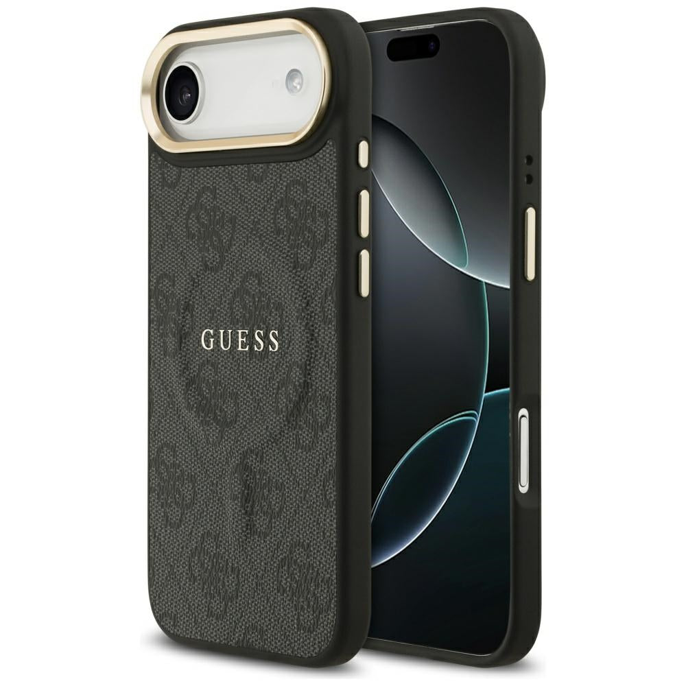 Husa Guess piele sintetica 4G Auriu Frame Magsafe pentru iPhone Air Negru