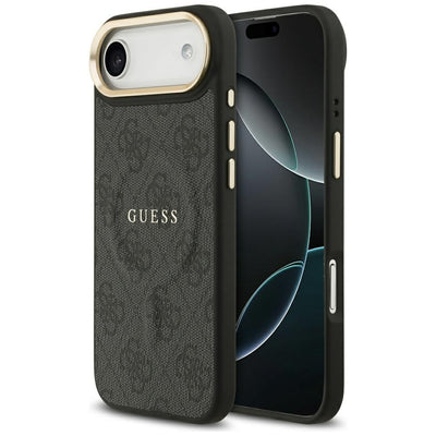 Husa Guess piele sintetica 4G Auriu Frame Magsafe pentru iPhone Air Negru