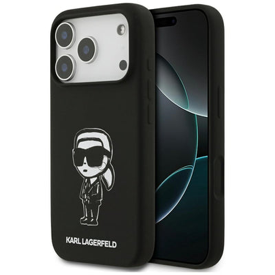 Husa Karl Lagerfeld Silicone Karl Sketch & Logo Magsafe pentru iPhone 17 Pro - Negru