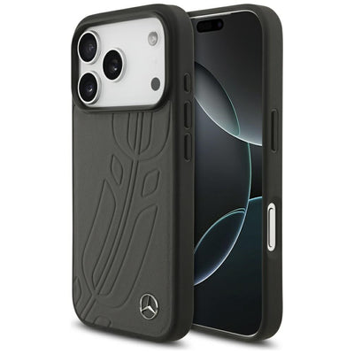 Husa Mercedes Leather Large Laurel Leave Magsafe pentru iPhone 17 Pro - Negru And Gri