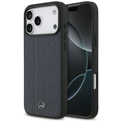 Husa Mercedes Leather Laurel Leaves Stripes Magsafe pentru iPhone 17 Pro Max - Albastru