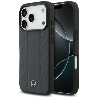 Husa Mercedes Leather Laurel Leaves Stripes Magsafe pentru iPhone 17 Pro - Albastru