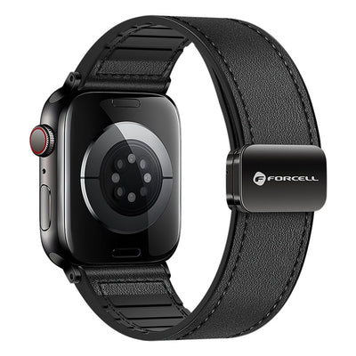 Curea Forcell To Apple Watch F-design Fa21 Magnetic Eco-friendly piele 42 / 44 / 45 / 49 Mm Negru