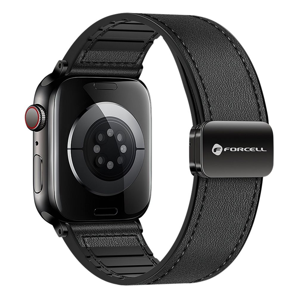 Curea Forcell To Apple Watch F-design Fa21 Magnetic Eco-friendly piele 42 / 44 / 45 / 49 Mm Negru