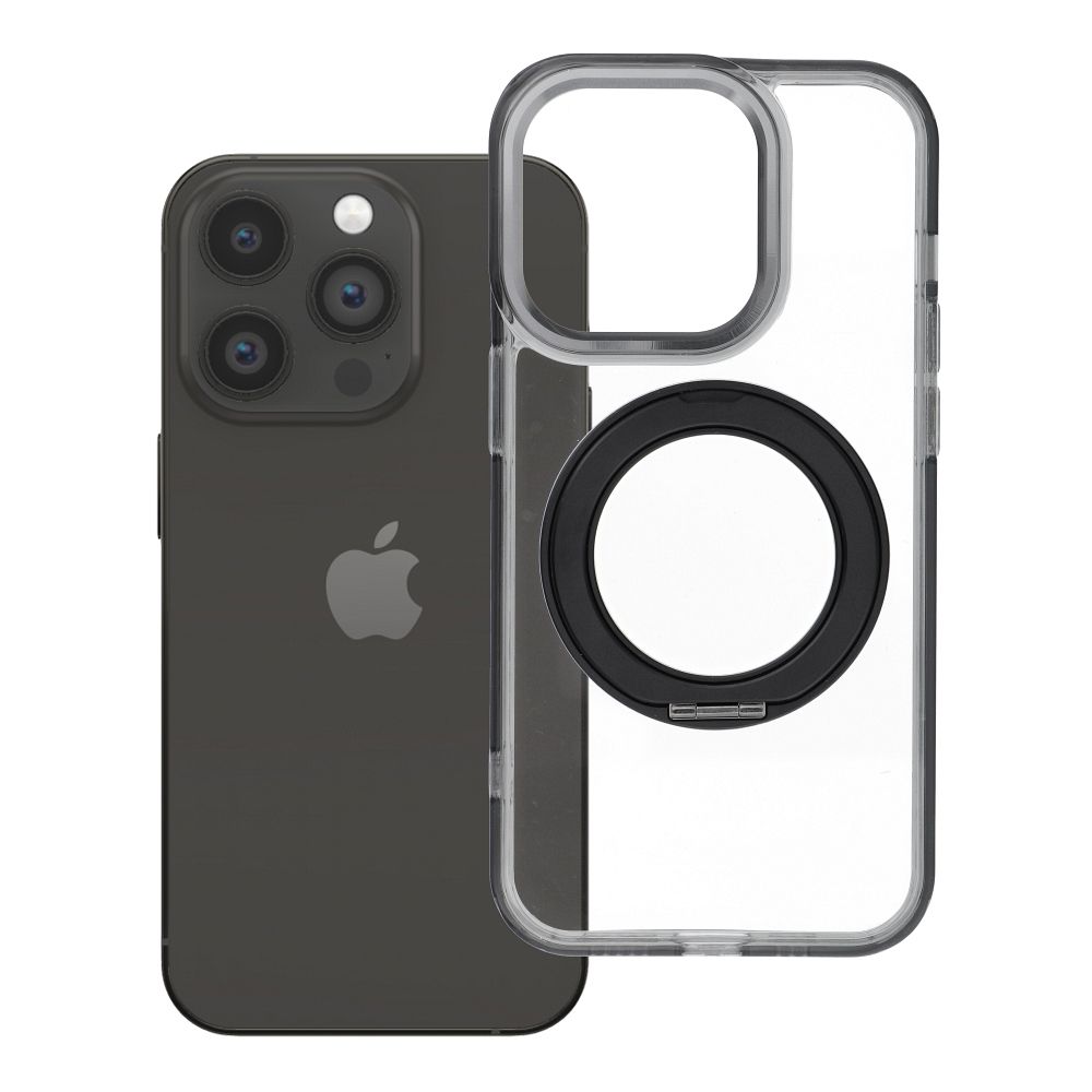 Husa pentru iPhone 14 PRO Frame Circle Stand Compatible cu Magsafe Negru