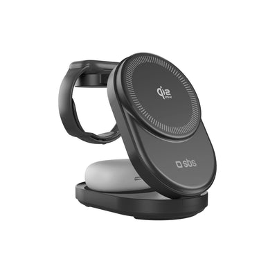 Incarcator priza SBS Qi2.2 25W Inductive 3-in-1 Foldable Charging Station cu MFI Certificate - Negru