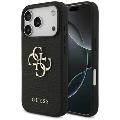 Husa Guess Grained Big 4G & Classic Logo pentru iPhone 17 Pro - Negru