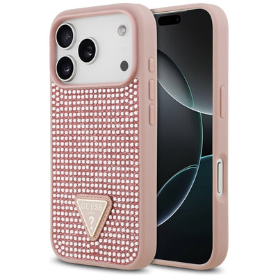 Husa Guess Rhinestone Triangle Logo iPhone 17 Pro - Roz