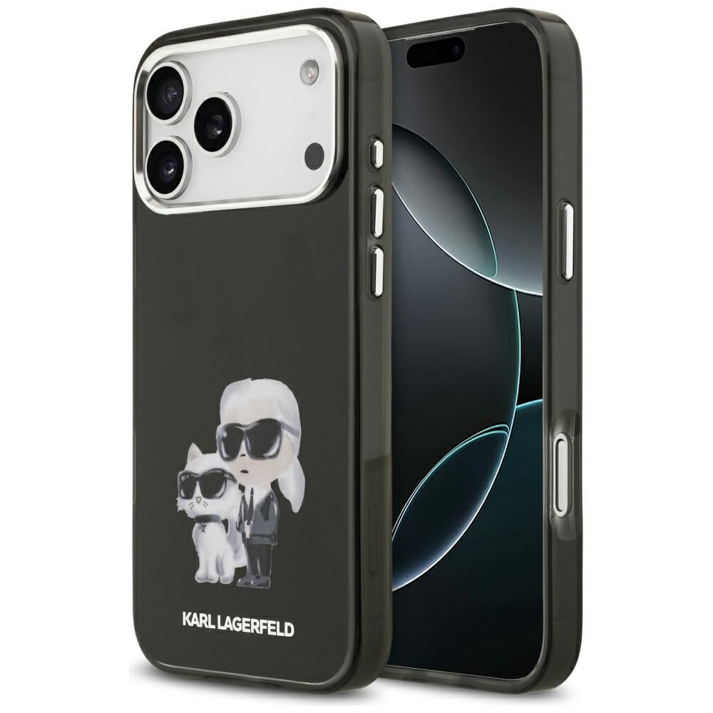 Husa Karl Lagerfeld IML Aquarelle Karl & Choupette & Logo Magsafe pentru iPhone 17 Pro Max - Negru