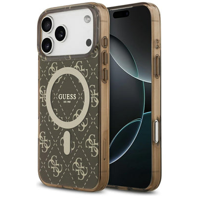 Husa Guess IML 4G Background Magsafe pentru iPhone 17 Pro - Maro