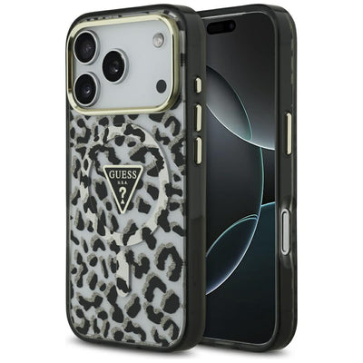 Husa Guess Leopard Glitter Magsafe pentru iPhone 17 Pro - Negru