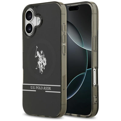Husa US Polo DH And Bottom Stripe Logo Magsafe iPhone 17 - Negru
